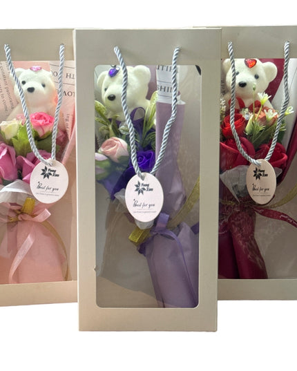 Buchet trandafiri săpun cu Ursuleț 32cm 935-3