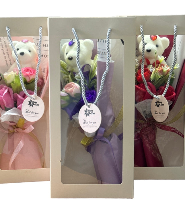 Buchet trandafiri săpun cu Ursuleț 32cm 935-3