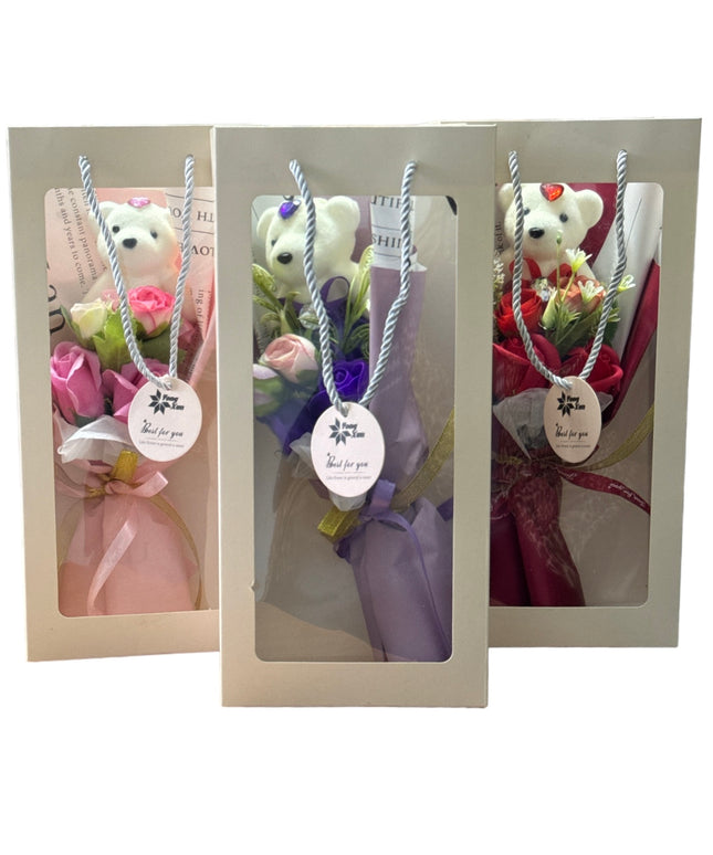Buchet trandafiri săpun cu Ursuleț 32cm 935-3