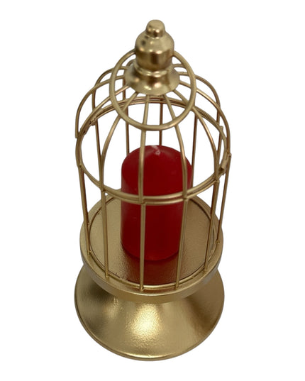 Suport lumânare metalic–design Colivie, ambalaj cadou elegant 23x10cm