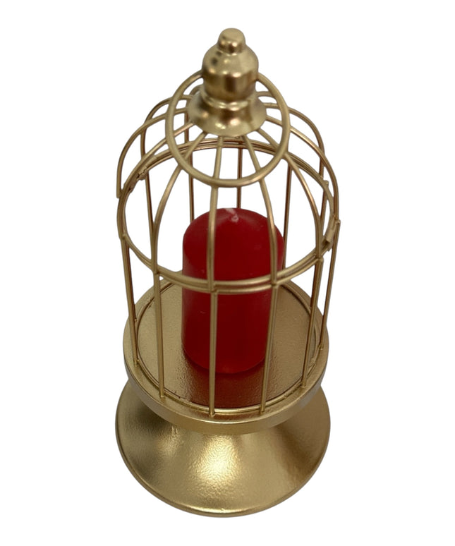 Suport lumânare metalic–design Colivie, ambalaj cadou elegant 23x10cm