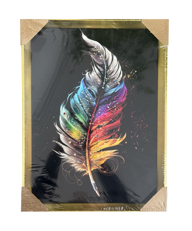 Tablou cristale 3D Pană Color cu ramă aurie 40×30cm cod1115-1