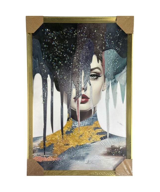Tablou cristale 3D Portret Glam cu ramă aurie 60x40cm cod1115-3