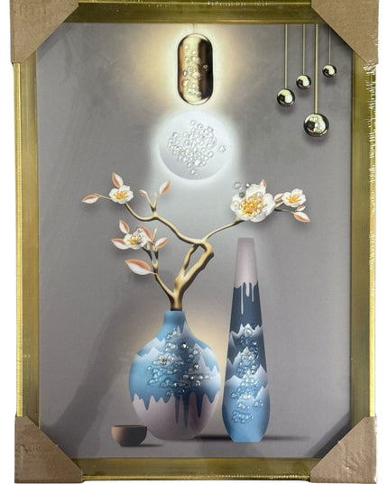 Tablou cristale 3D Vaze Blue cu ramă aurie 40×30cm cod1115-1