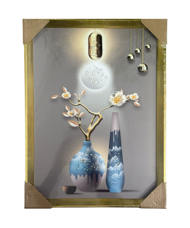 Tablou cristale 3D Vaze Blue cu ramă aurie 40×30cm cod1115-1