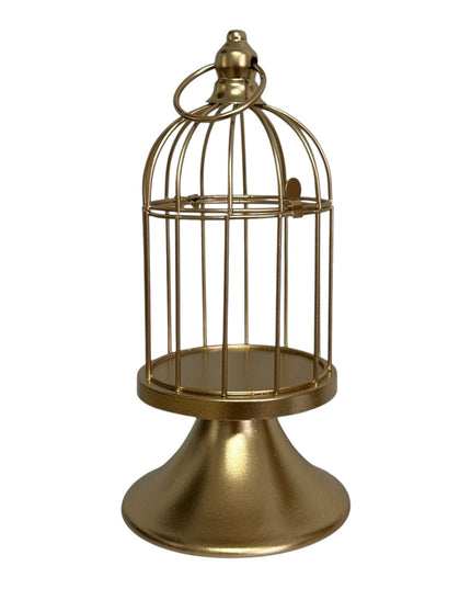 Suport lumânare metalic–design Colivie, ambalaj cadou elegant 23x10cm