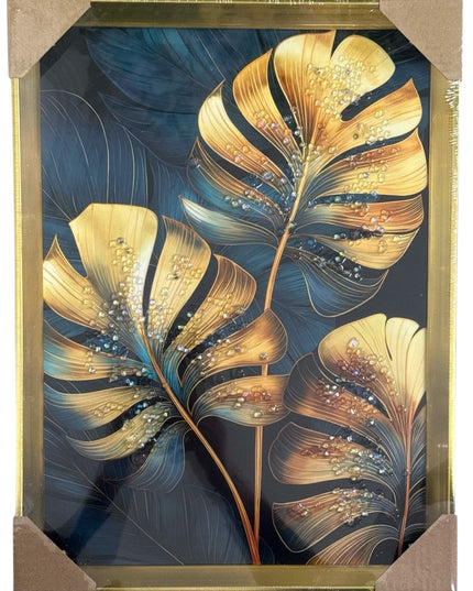 Tablou cristale 3D Frunze cu ramă aurie 40×30cm cod1115-1