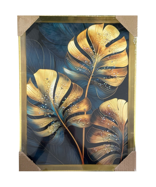 Tablou cristale 3D Frunze cu ramă aurie 40×30cm cod1115-1