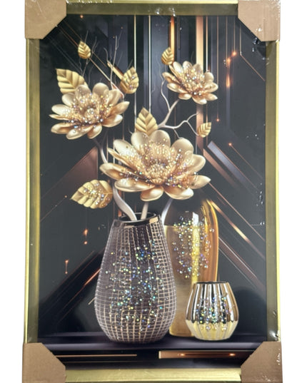 Tablou cristale 3D Vaze Glam cu ramă aurie 60x40cm cod1115-3