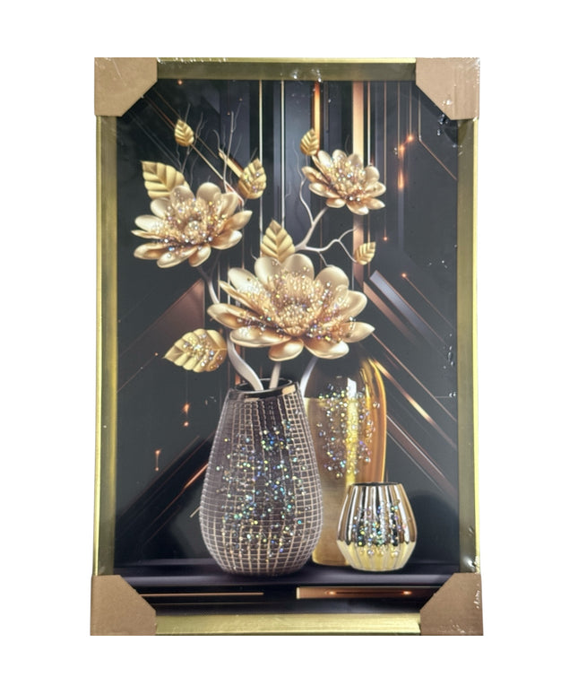 Tablou cristale 3D Vaze Glam cu ramă aurie 60x40cm cod1115-3