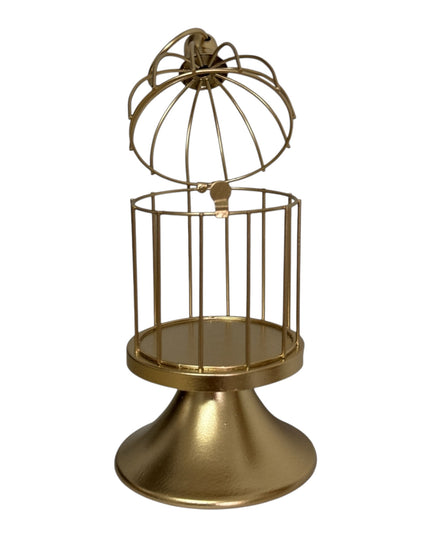 Suport lumânare metalic–design Colivie, ambalaj cadou elegant 23x10cm