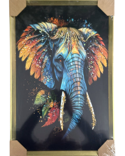 Tablou cristale 3D Elefant Exotic cu ramă aurie 60x40cm cod1115-3