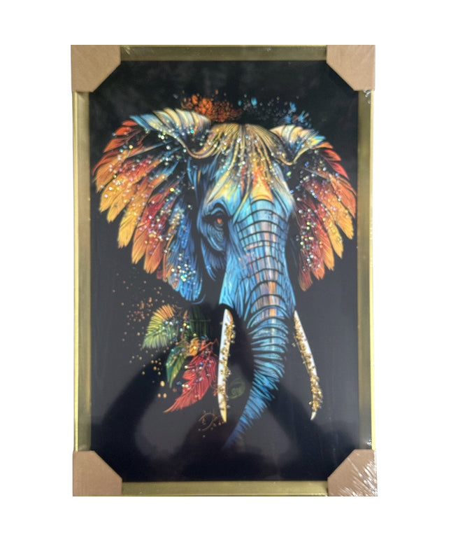 Tablou cristale 3D Elefant Exotic cu ramă aurie 60x40cm cod1115-3
