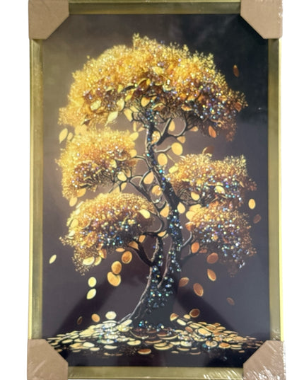 Tablou cristale 3D Copacul Banilor cu ramă aurie 60x40cm cod1115-3