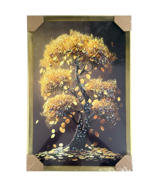 Tablou cristale 3D Copacul Banilor cu ramă aurie 60x40cm cod1115-3