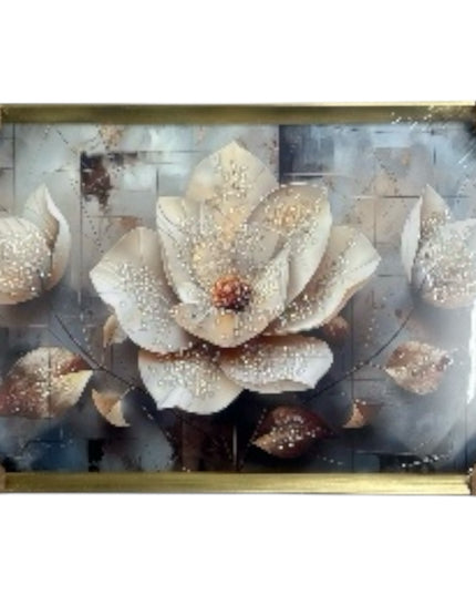 Tablou cristale 3D Magnolie Ivory cu ramă aurie 60x40cm cod1115-3