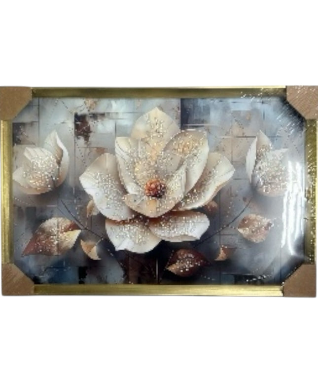 Tablou cristale 3D Magnolie Ivory cu ramă aurie 60x40cm cod1115-3