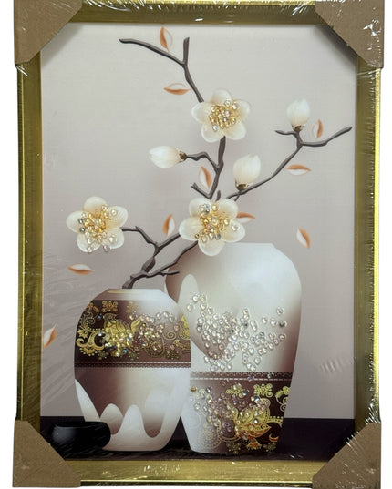 Tablou cristale 3D Vaze Ivory cu ramă aurie 40×30cm cod1115-1