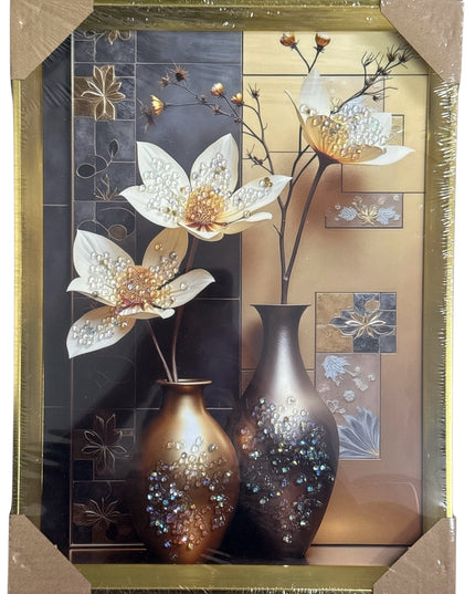 Tablou cristale 3D Vaze Bronz cu ramă aurie 40×30cm cod1115-1