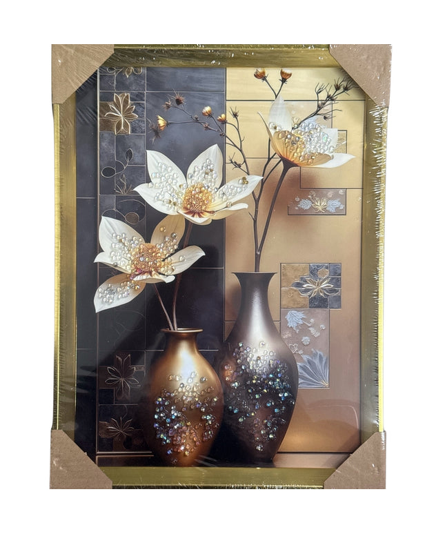 Tablou cristale 3D Vaze Bronz cu ramă aurie 40×30cm cod1115-1