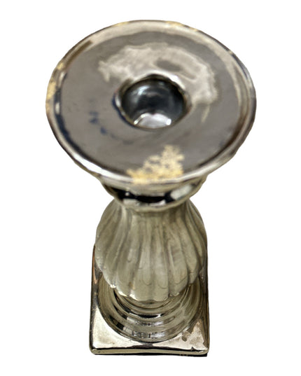 Suport lumânare ceramic argintiu Vintage 20cm