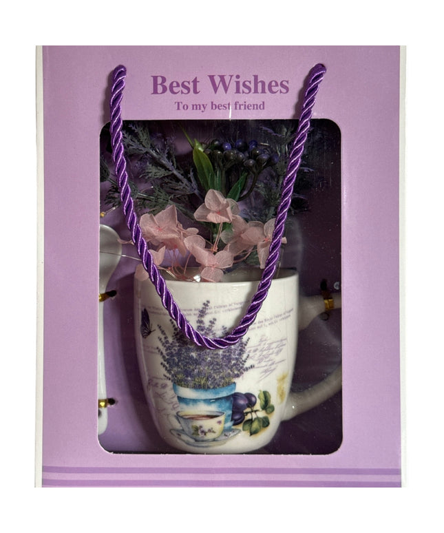 Set cadou cană cu linguriță și buchet cu lumini HM35