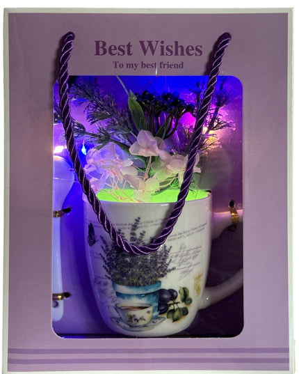 Set cadou cană cu linguriță și buchet cu lumini HM35