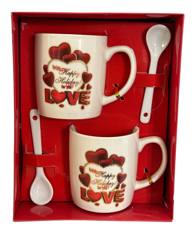 Set cadou 2 căni cu lingurițe Love