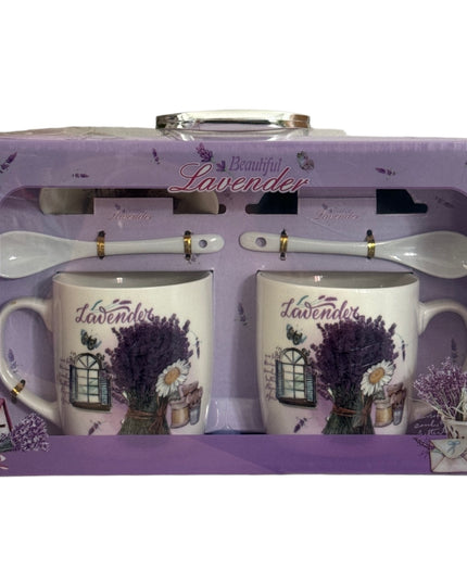 Set cadou 2 căni cu capac și linguriță Lavandă HK1379