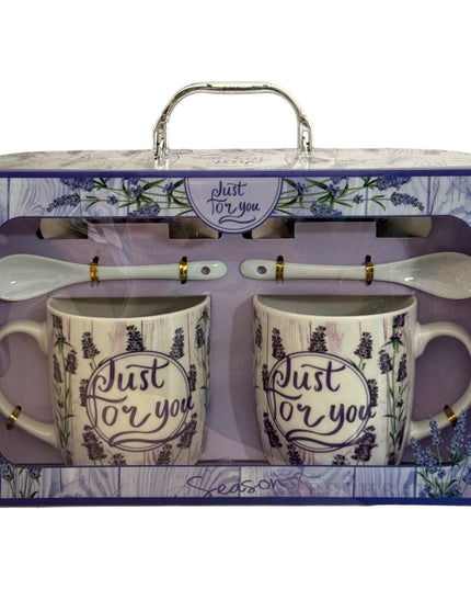 Set cadou 2 căni cu capac și linguriță Lavandă HK1379