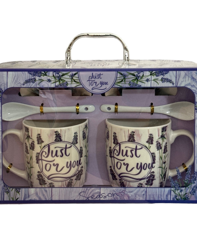 Set cadou 2 căni cu capac și linguriță Lavandă HK1379