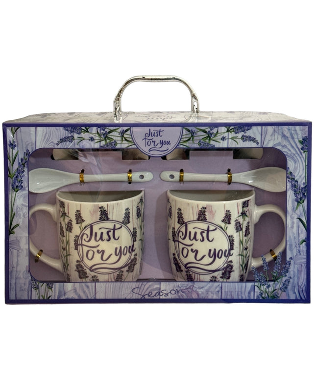 Set cadou 2 căni cu capac și linguriță Lavandă HK1379