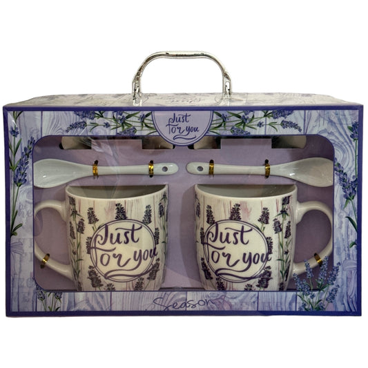 Set cadou 2 căni cu capac și linguriță Lavandă