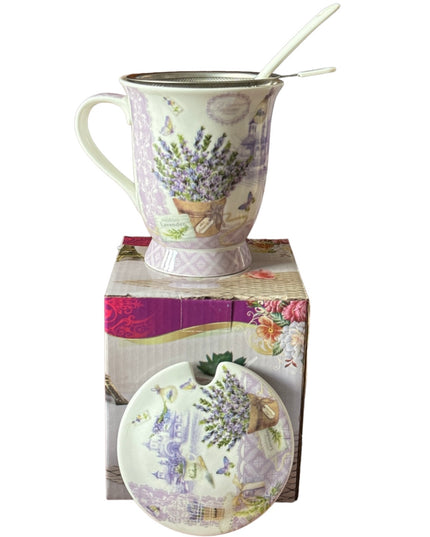 Set cadou cană cu capac,linguriță și sită cod1117-10