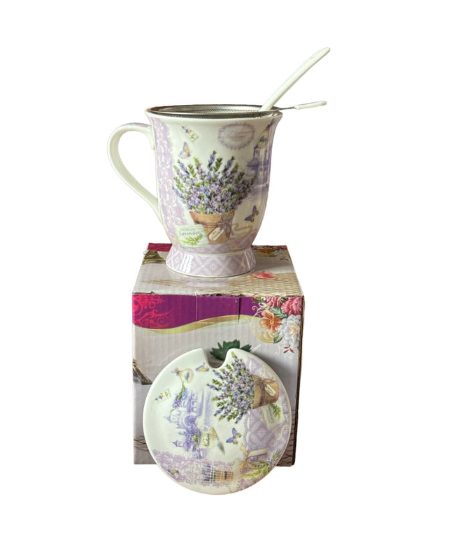 Set cadou cană cu capac,linguriță și sită