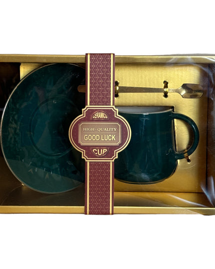 Set cadou ceșcuță cu farfurie și linguriță metal 307