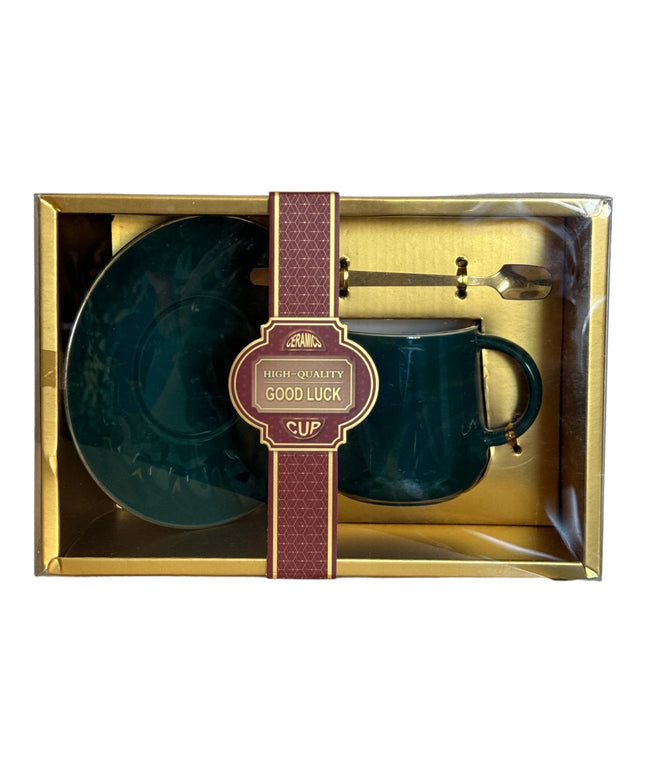 Set cadou ceșcuță cu farfurie și linguriță metal 307