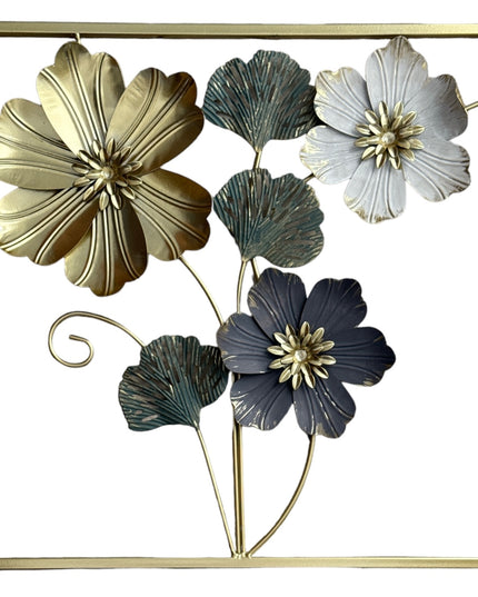 Tablou metalic cu flori 3D 45cm