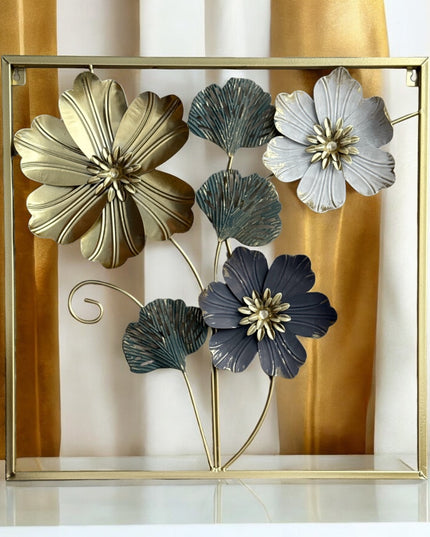 Tablou metalic cu flori 3D 45cm