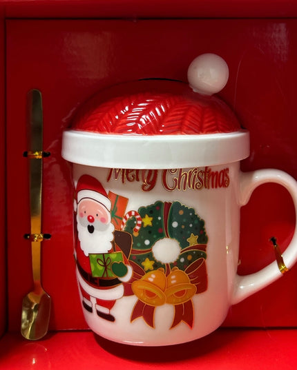 Set cadou Crăciun cană cu capac și linguriță metal HM312/11