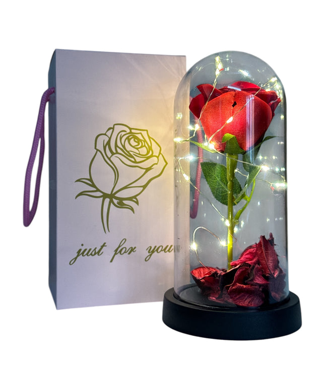 Cupolă plastic cu trandafir și lumini 22x11cm 1225-5