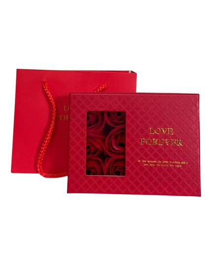 Cutie cadou cu 6 Trandafiri din săpun și pungă cadou 13x9cm