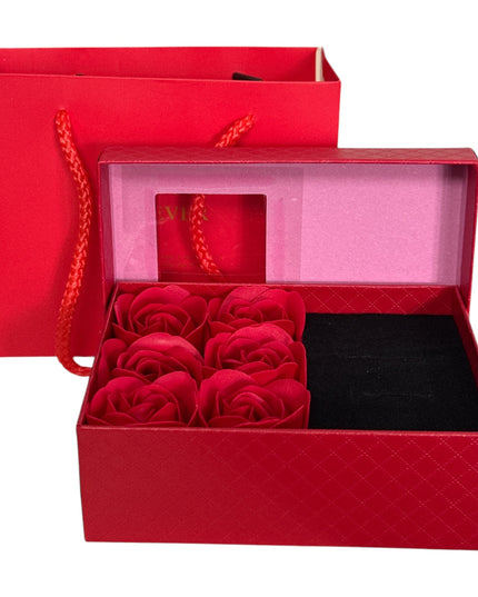 Cutie cadou cu 6 Trandafiri din săpun și pungă cadou 13x9cm