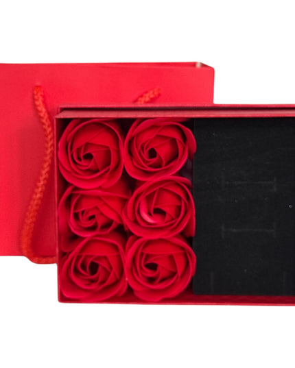 Cutie cadou cu 6 Trandafiri din săpun și pungă cadou 13x9cm