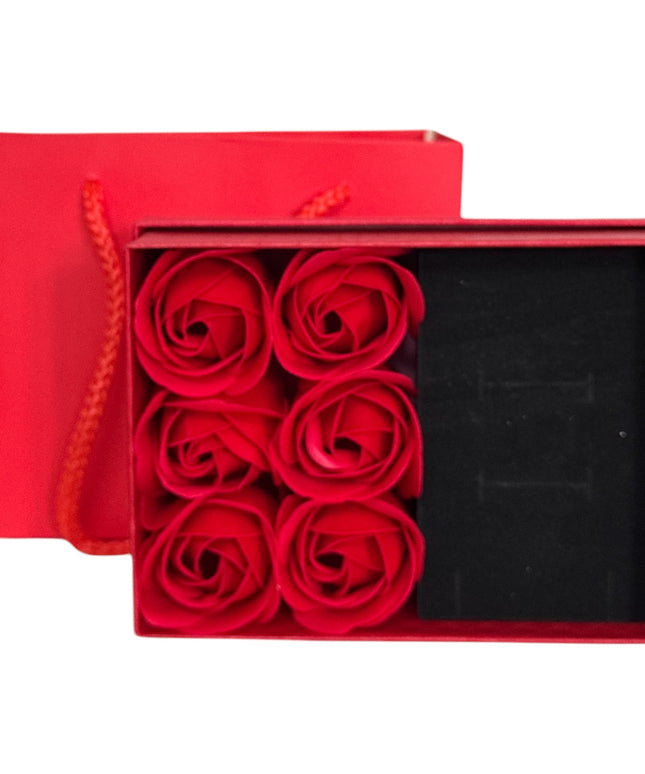 Cutie cadou cu 6 Trandafiri din săpun și pungă cadou 13x9cm