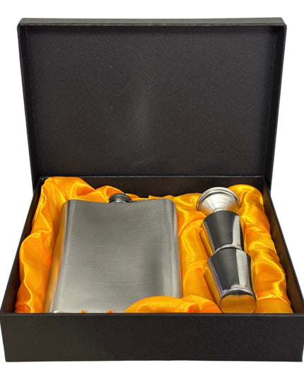 Set cadou sticlă cu 2 pahare și pâlnie din metal