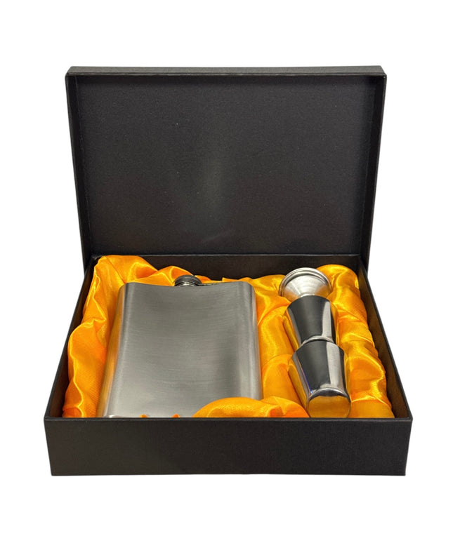 Set cadou sticlă cu 2 pahare și pâlnie din metal