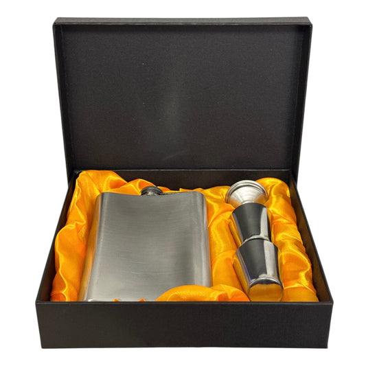 Set cadou sticlă cu 2 pahare și pâlnie din metal