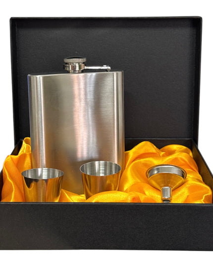 Set cadou sticlă cu 2 pahare și pâlnie din metal