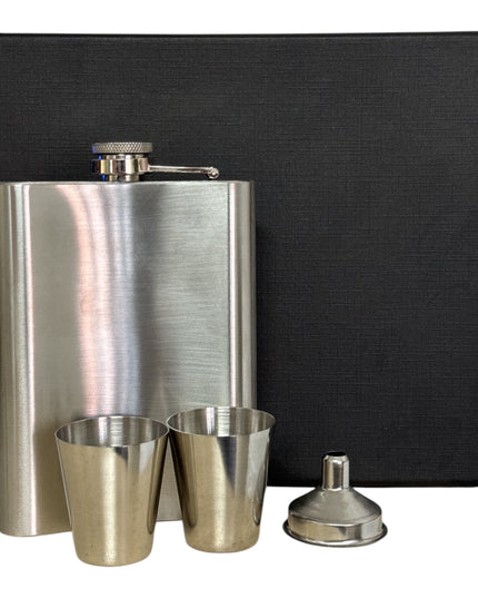 Set cadou sticlă cu 2 pahare și pâlnie din metal